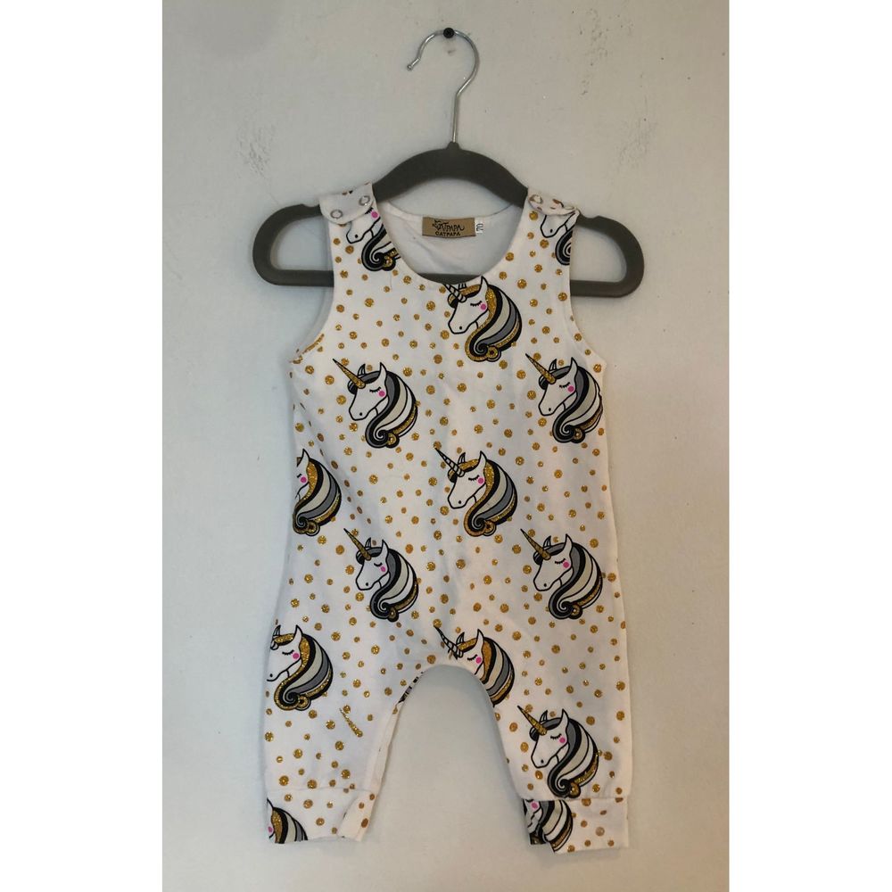 Baby- White & Gold Glitter Unicorn Onesie- 6/9M - Picture 1 of 2